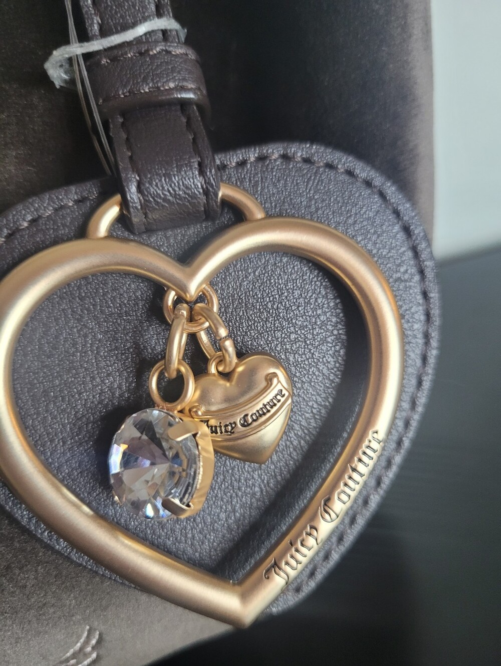 Juicy Couture Dark Brown Velvet Crest Hobo with Gold Heart Charm - Picture 3 of 6